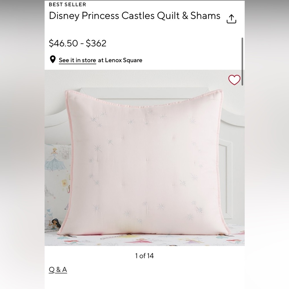 Pottery Barn Disney Princess Blush Princess Euro Shams
